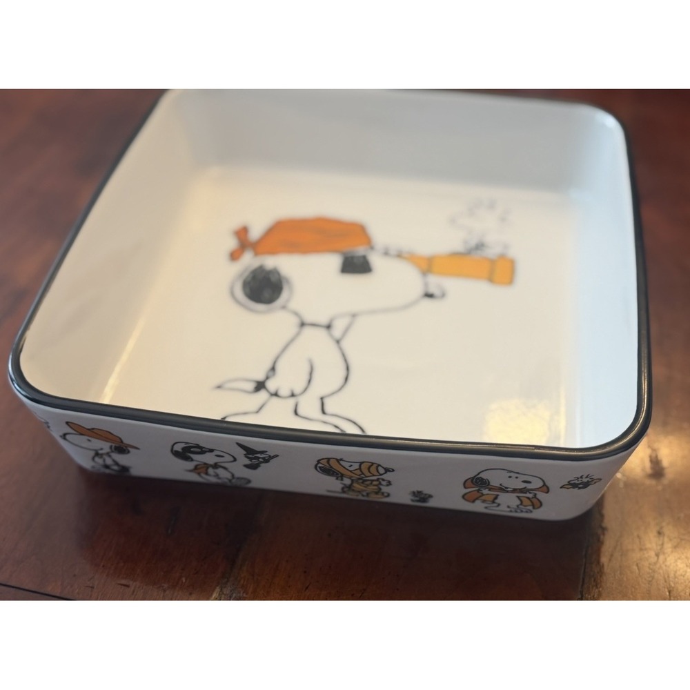 Peanuts Snoopy Ceramic Baking Dish 9x9 Square Baker Orange Hat Telescope Zrike